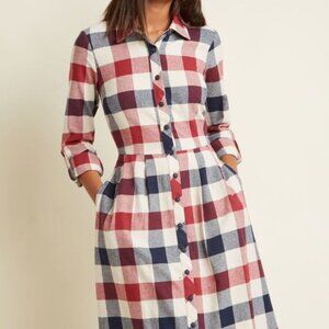 ModCloth Plaid Button-Down Midi Shirt Dress - Large